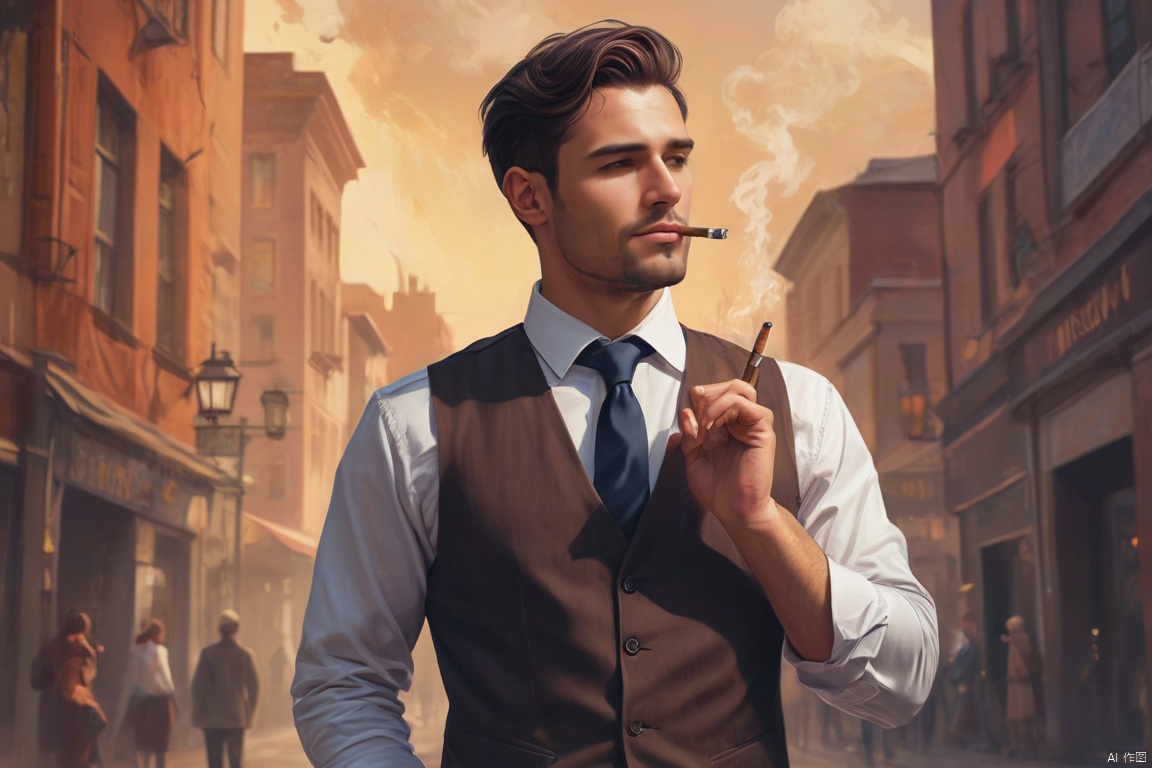  Respectful man with clean habits, no smoking or drinking, elegant and refined, digital painting, positive social circle, gender equality theme, modern urban backdrop.