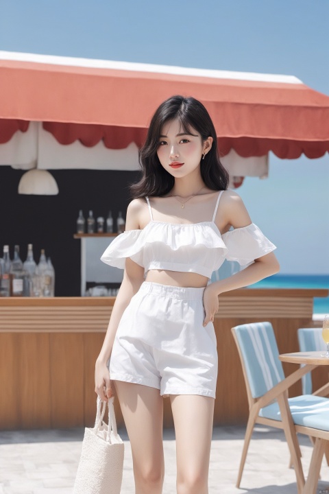  (((masterpiece))), best quality,realistic,(best quality), {{masterpiece}}, {highres}, original, extremely detailed 8K wallpaper), (full body:1.2), a female portrait, summer clothing, dynamic postures, (in a poolside bar:1.2), (from a distance:1.2), (wide view:1.2), sharp line art, simple white background, flat, nijistyle, high_contrast, bianpingshouhui