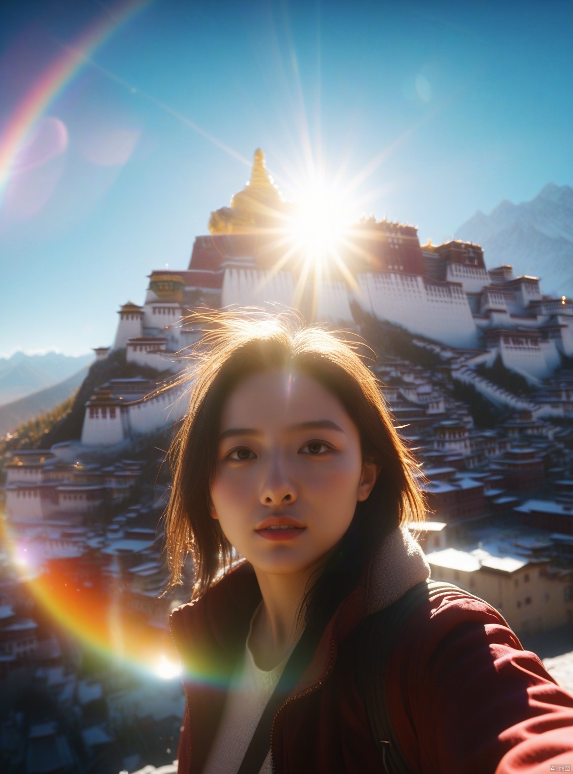  sfw,Conceptual art,
light,sun,
masterpiece, best quality, official art, extremely detailed CG unity 8k wallpaper, 
Cinematic Lighting,chromatic_aberration,lens_flare,depth of field,
1girl,pov,
Potala muggle