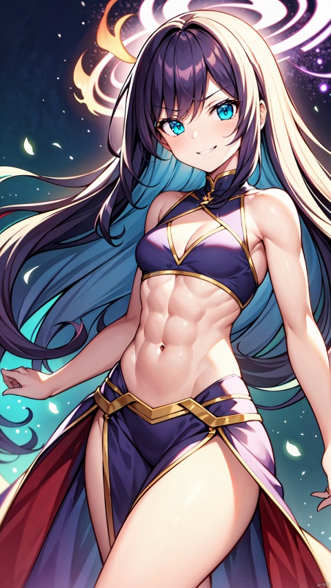  masterpiece, best quality, 1girl, solo, long hair, purple hair, slender,fantasy,,floating hair, glowing,
teal eyes,(bloom effect), (glow), bare shoulders, white and pure white, small breasts, (abs), teal hair, (glowing), (sexy body), dress, body neon trim,smirk,fire,electric ,magic, purple with red theme,galaxy,powerful ,fazhen, r1ge, CLOUD