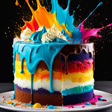  (((Mix of color))), artistic, mixed cake, beautiful, appealing, food, nice, explosive colors, masterpiece, elegant, perfect composition, 8k,