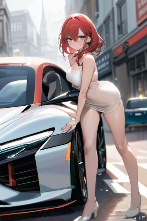 looking_at_viewer,Best quality,masterpiece,,the sports car is driving in the street,