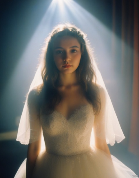  a girl close up,tyndall effect,wedding dress,foggy,dark shadow photography,surreal dramatic lighting shadow (lofi, analog),kodak film by Brandon Woelfel Ryan McGinley,
, xxmixgirl, sunlight