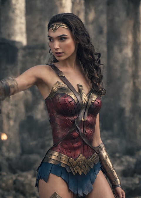 wearing wonder woman suit , background ancient ruins, bokeh, epic (photo, studio lighting, hard light, sony a7, 50 mm, matte skin, pores, colors, hyperdetailed, hyperrealistic)  ,Gal Gadot