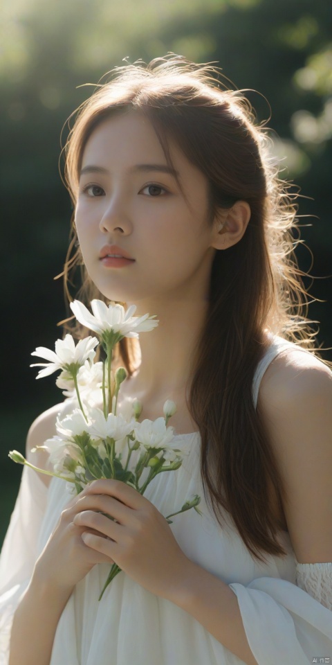  8K,raw,1girl,white flower, sunlight,