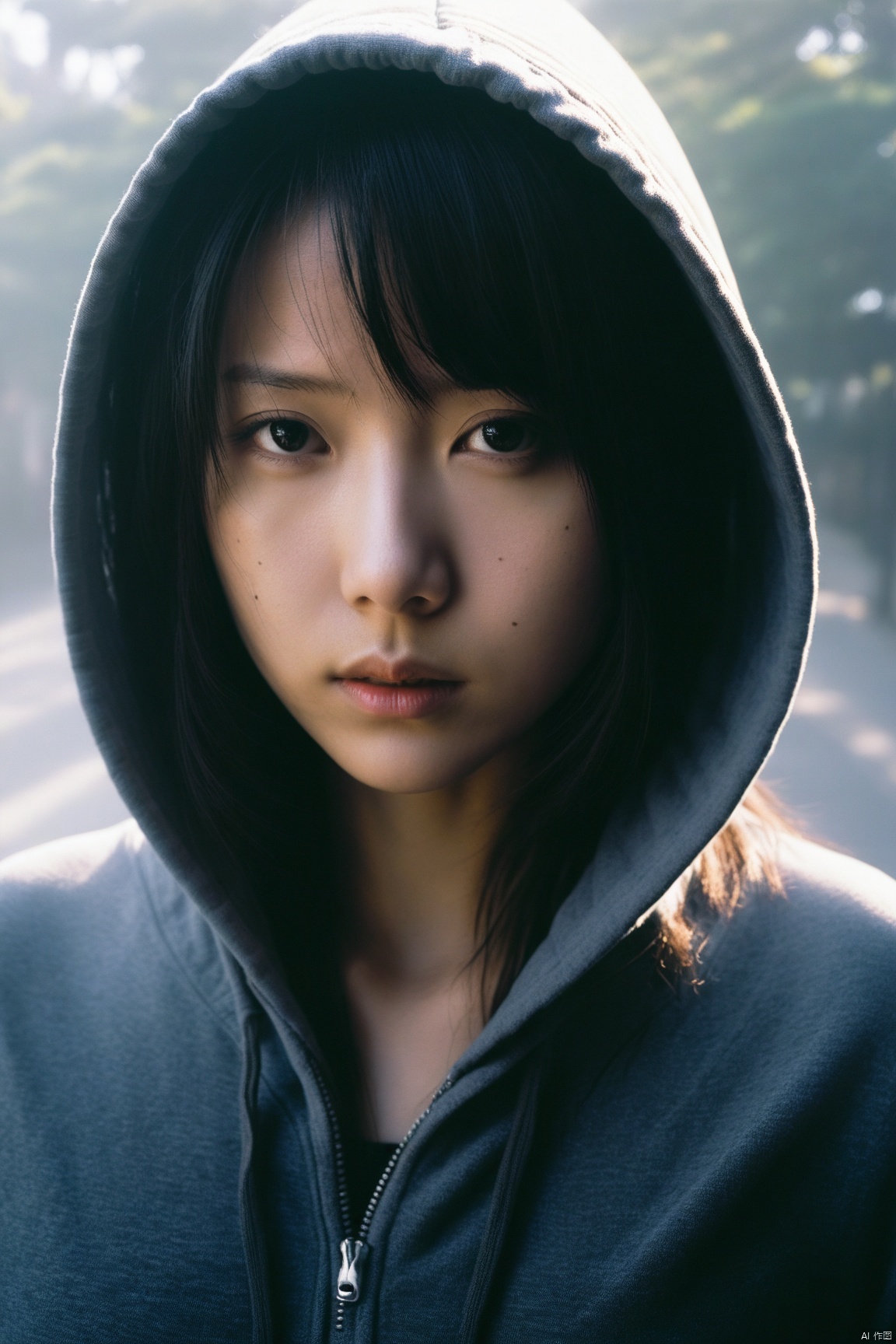  a girl close up,chinese girl,tyndall effect,Hoodie,foggy,dark shadow photography,surreal dramatic lighting shadow (lofi, analog)
, xxmixgirl, sunlight