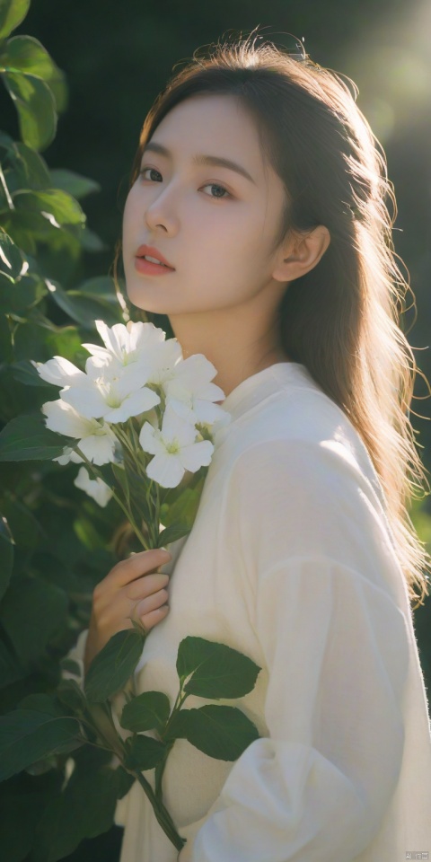  8K,raw,1girl,white flower, sunlight,