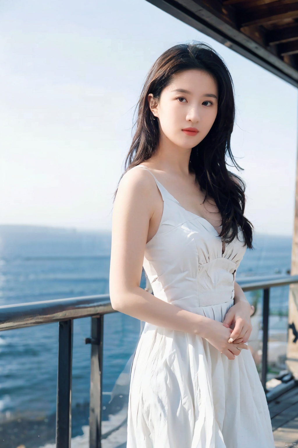  The image is a stunning capture of a young woman standing on a beach at dusk. The lighting is beautifully soft, creating a warm and serene atmosphere. The colors in the image are breathtaking, with the deep blue of the sky blending seamlessly into the warm orange of the setting sun. The woman's white dress stands out against the backdrop of the ocean, adding a touch of elegance to the scene. The image exudes a sense of tranquility and introspection, with the woman's pose creating a sense of solitude and introspection. The quality of the image is exceptional, with crisp details and a smooth focus. The woman is wearing a white dress, which complements the color palette of the image. Her pose, with her arms behind her back, creates a sense of openness and vulnerability. Her expression is one of contemplation, as if she is lost in thought. Overall, this image is a beautiful representation of the human experience, capturing the essence of solitude, introspection, and self-discovery. It is a testament to the power of photography in capturing the emotions and experiences of its subjects.