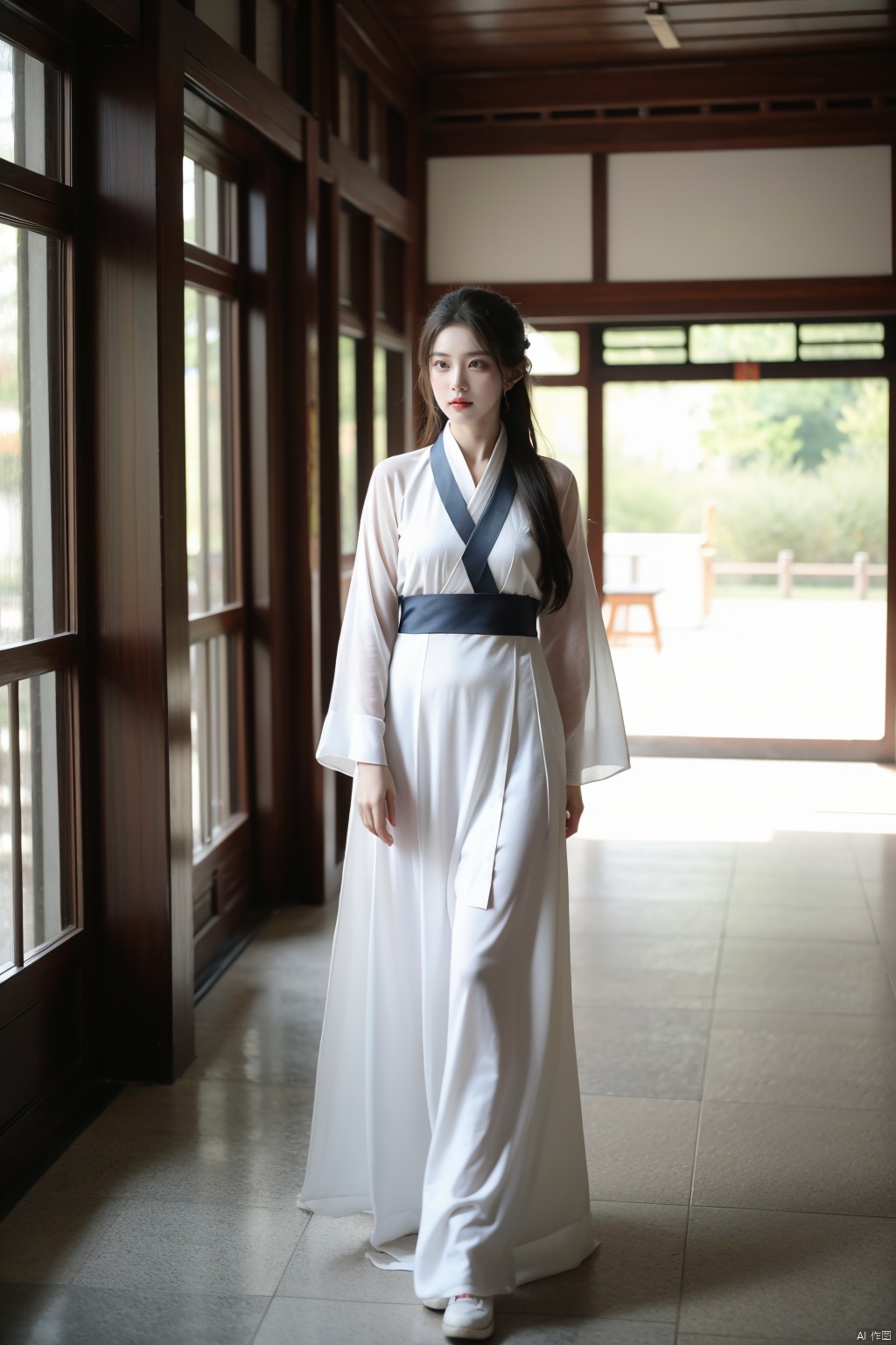  a girl,xianjing,hanfu,crane,full body