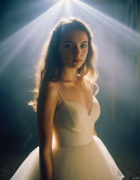  a girl close up,tyndall effect,wedding dress,foggy,dark shadow photography,surreal dramatic lighting shadow (lofi, analog),kodak film by Brandon Woelfel Ryan McGinley,
, xxmixgirl, sunlight