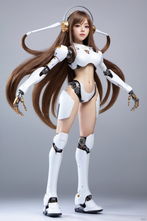  sdmai, quanxishaonv, 1girl,solo,joints,long hair,robot joints,android,brown hair,mechanical parts,full body,floating hair,looking atviewer,standing,lips,
, sdmai