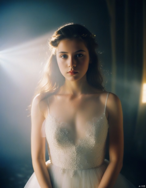  a girl close up,tyndall effect,wedding dress,foggy,dark shadow photography,surreal dramatic lighting shadow (lofi, analog),kodak film by Brandon Woelfel Ryan McGinley,
, xxmixgirl, sunlight