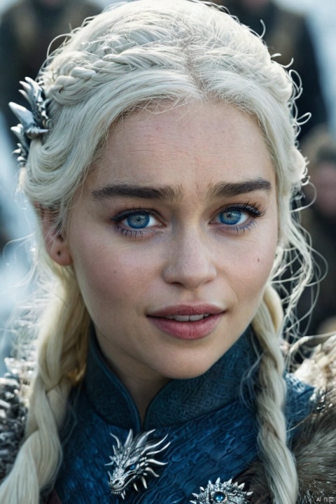  (Movie Still) from Game of Thrones,(extremely intricate:1.3),(realistic),portrait of a girl,the most beautiful in the world,Daenerys Targaryen,blonde hair,long hair,blue eyes,behind her is a dragon,monster,teeth,snow,(detailed face, detailed eyes, clear skin, clear eyes),photorealistic,award winning,professional photograph of a stunning woman detailed,sharp focus,dramatic,award winning,cinematic lighting,volumetrics dtx,,Movie Still, , emilia clarke