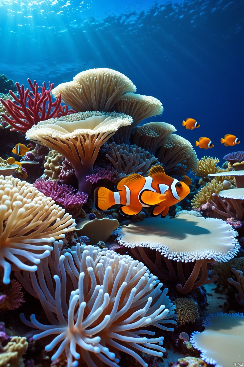  (Large underwater scene: 1.2), undersea mountains, (colorful coral reefs), nipple coral, sea anemone, white sand, depth of field, realism, 8k, high-precision details, undersea life, coral details, intricate details, (light and shadow: 1.2 ), Tyndall effect, (color), high brightness, charming and gorgeous underwater scenery, Australia&#39;s Great Barrier Reef, (undersea close-up: 1.2), undersea mountains, (colorful coral reefs), nipple coral, sea anemone, white sand, depth of field, realistic , 8k, High-precision details, Undersea life, Coral details, Intricate details, (Light and shadow: 1.2), Tyndall effect, (Color), High brightness, Stunning underwater scenery, Australia&#39;s Great Barrier Reef, Warm and cold contrast, Water surface Reflection, sea fish, sea shrimp, image impact, shocking underwater world, award-winning photography, masterpiece, light and shadow art, phosphorescent coral texture, gradient coral tentacles, red and blue gradient environment color, clown fish school,sss material,shadow