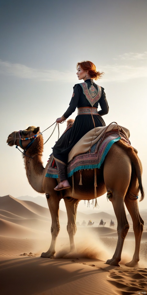  girl Xinjiang costume, riding a camel, in the desert.



dramatic,Backlighting,soft contrast,cinematic,hyperdetailed photography,texture,fog,vignette,black and brown color palete,particles,water reflection,depth of field,bokeh,85mm 1.4,sunset,(facing camera:1.1),ray tracing,shadows,ultra sharp,metal,((cold colors)),Epic CG masterpiece,(3D rendering),facing camera,ultra high resolution,(masterpiece),(best quality),(super detailed),(extremely delicate and beautiful),cinematic light,detailed environment,(real),(ultra realistic details:1.5), hand, g020, g002


, g003,Christina Hendricks