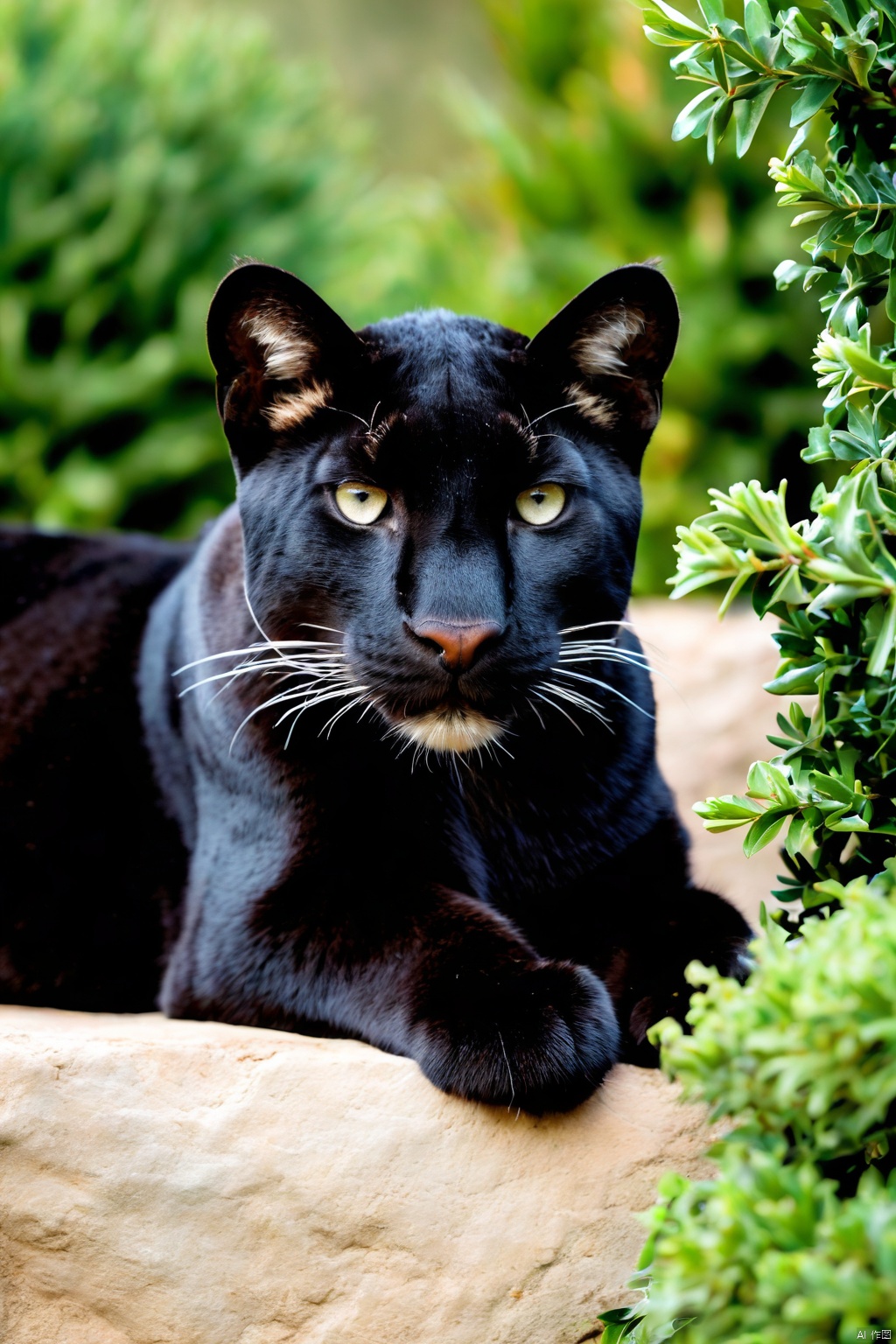 black Puma at bushes close image created by Tensor.Art