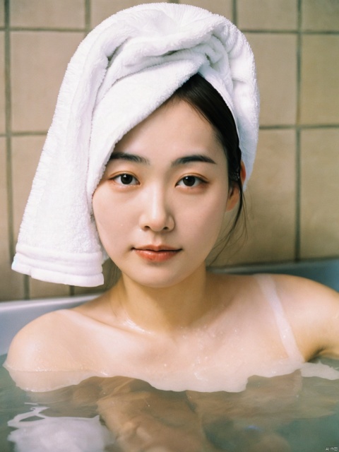  best quality, woman bath tub, close-set eyes, scanned photo, cute chinese girl, facial mark, without makeup, bukkake, effect, towel head, 30 years old, angel face,best quality,masterpiece,