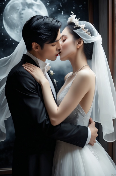 A couple embraced and kissed,  a sense of artdesign, ethereal phantom, lifelike,