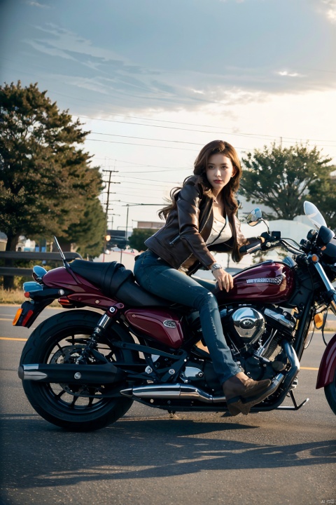  masterpiece,best quality, Realistic,Photorealistic,

Biker chick, Half length, Motorcycle rally, Shaggy black hair, Badass attitude, Leather jacket, Jeans, Rebellious, Motorcycle, Open road, Freedom and speed.