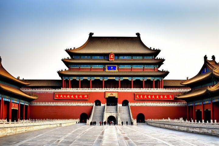  （8k, Best quality at best, high rise：1.1）,chinese-ink painting, Beijing Forbidden City, architectural marvel,((symmetrical layout)), meticulously designed, grandeur, imperial history, cultural heritage, majestic palaces, ornate decorations, regal atmosphere, historical artifacts, royal residence, Ming and Qing dynasties, Vertical view,guofeng,chengqiang