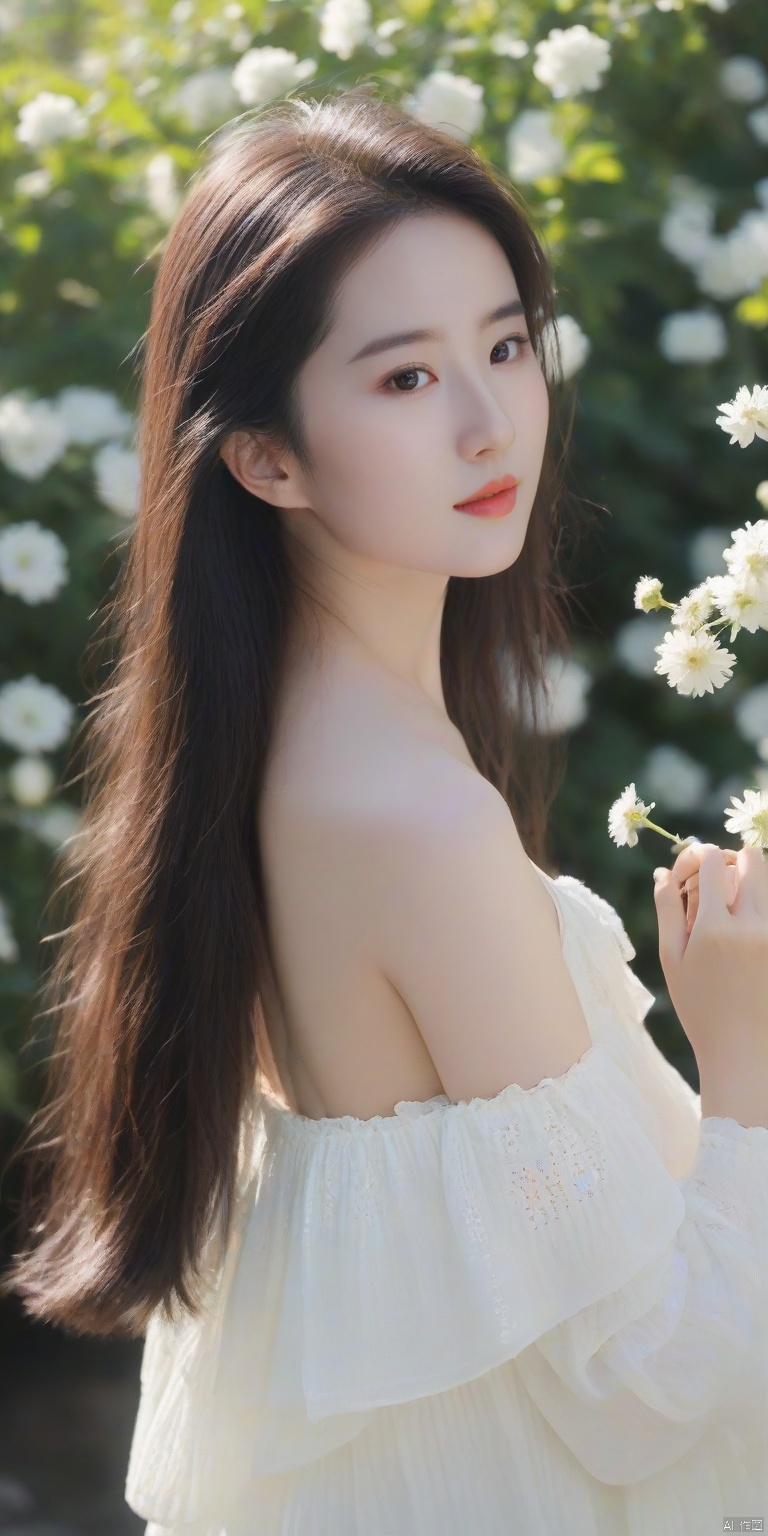  8K,raw,1girl,white flower, sunlight,liuyifei
