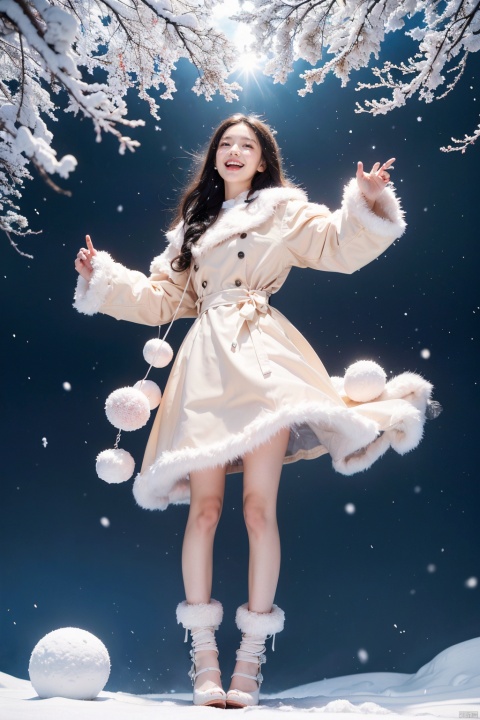  (Masterpiece),(Ultra High Resolution), joyfully playing snowball fight in heavy snow. faces are filled with happy smiles, and snowflakes are falling on their hair and collars. The surrounding is a vast expanse of white snow, only their footprints disturbing the purity. Snowflakes in the sky fall like cotton candy, adding a touch of sweetness to this winter scene. This is a vibrant and joyful winter afternoon, Fashion Style,jellyfishforest