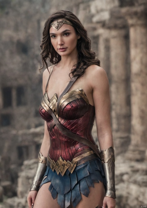 wearing wonder woman suit , background ancient ruins, bokeh, epic (photo, studio lighting, hard light, sony a7, 50 mm, matte skin, pores, colors, hyperdetailed, hyperrealistic) ,Gal Gadot