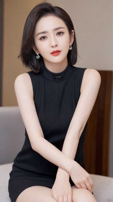  40-year-old slightly plump gray-haired female model,Clear facial features,Clear hair,full-body shot,Plump and plump,business attire,red lips,Heavy makeup,Stylish hairstyle,Become a god,Perfect body,High cooling temperament,8K HD photo,Ultra-clear portraits, ,tongliya