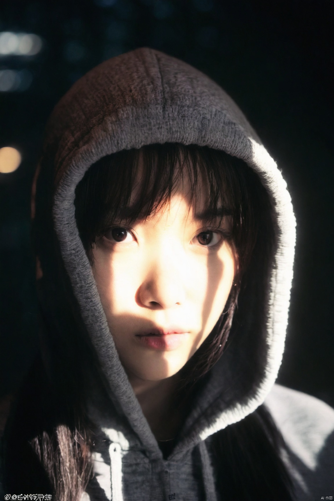  a girl close up,chinese girl,tyndall effect,Hoodie,foggy,dark shadow photography,surreal dramatic lighting shadow (lofi, analog)
, xxmixgirl, sunlight