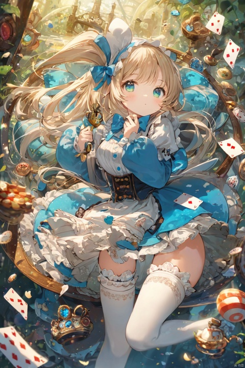  1girl,loli,cute,white silk stockings,masterpiece,best quality,very aesthetic,extremely detailed,Alice in Wonderland