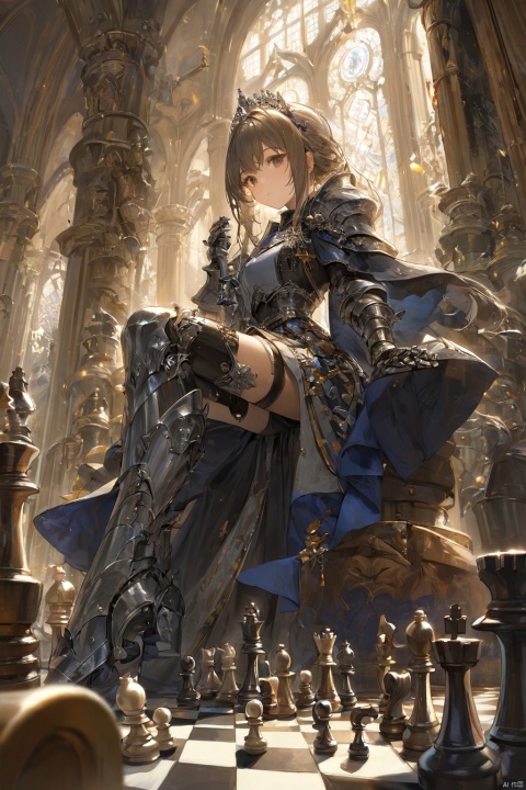  1girl,masterpiece,best quality,very aesthetic,extremely detailed,knight,Chess element