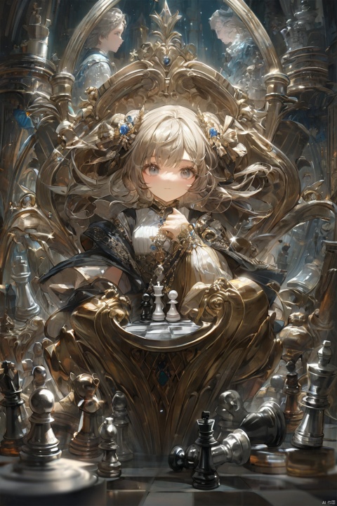  1girl,masterpiece,best quality,very aesthetic,extremely detailed,Chess element