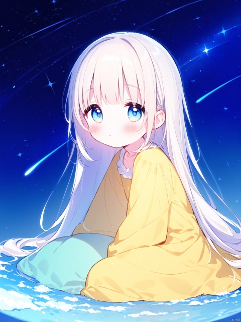 (((artist:nano))),loli,illustration, ((close)),from side,a kawaii girl with long white hair, featuring bangs and captivating blue eyes,sitting,looking at the sky, a path to dreams,(cartoon:1.2),BREAK,beauty,\ (Van Gogh's starry night\:1.2), dreams, health, art, illustrations,Create a dreamlike starry background, warm and beautiful, abstract and realistic, an extremely delicate and beautiful,extremely detailed,8k wallpaper,Amazing,finely detail,best quality,official art,extremely detailed, CG, unity, 8k, wallpaper , Children's Illustration Style, Scribble,
