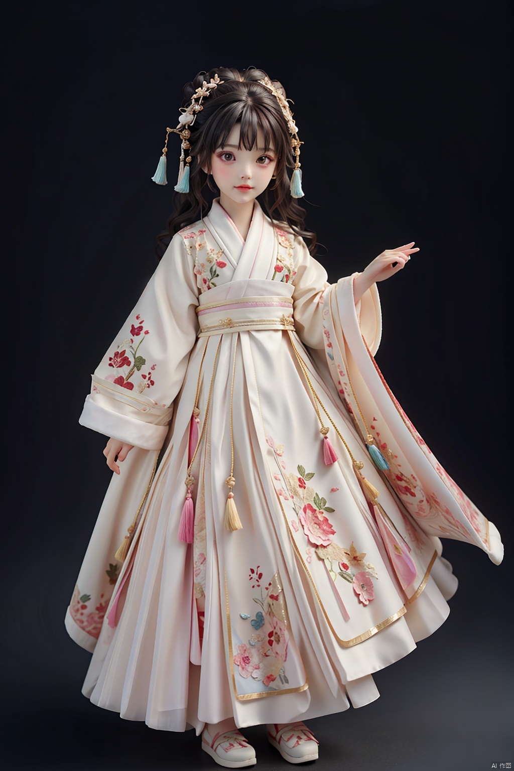  1gril,,hanfu,full body, cloak