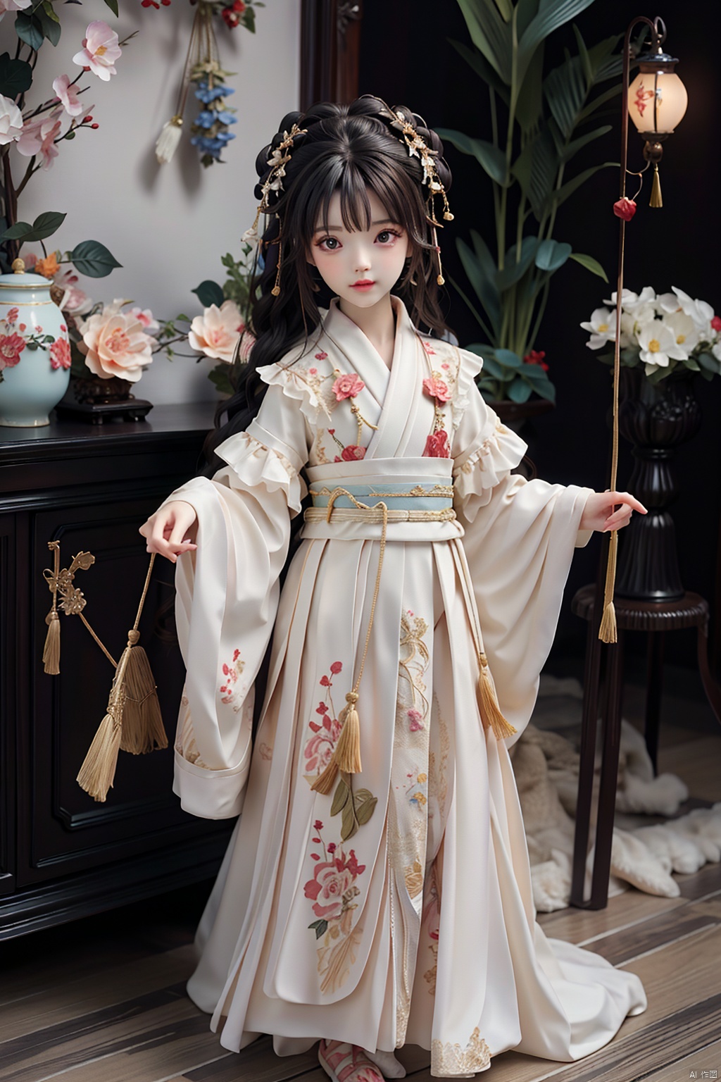  1gril,,hanfu,full body, cloak