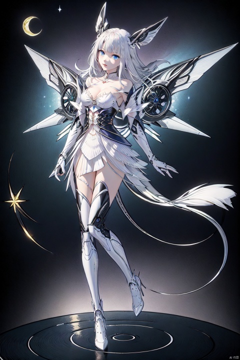  illustration,(far away),from side,a kawaii girl with long white hair, featuring bangs and captivating blue eyes,wrobot cyborg full body,white mechanical wings,Make a wish by clasping hands together,looking at the sky, a path to dreams,(cartoon:1.2),BREAK,beauty,\
(Van Gogh's starry night\:1.2), dreams, health, art, illustrations,Create a dreamlike starry background, warm and beautiful, abstract and realistic, an extremely delicate and beautiful,extremely detailed,8k wallpaper,Amazing,finely detail,best quality,official art,extremely detailed, CG, unity, 8k, wallpaper , Children's Illustration Style, Scribble, TIANQIJI