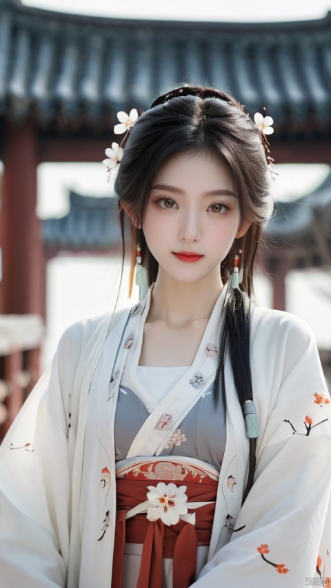  hanfu,red lipstick,simple_black_background, black and gloden theme, Sense of coordination, sense of order, mathematics beauty, (((cover design))),(((((cover art))))),((trim)), official art, girl, solo, chess_girl, perfect_detail_girl, pretty, white hair, long hair, head flower,(delicate and beautiful eyes), looking at viewer, cute face, pretty face, blue_eyes, white skin, white body, navel, perfect body, body art, standing on, beautiful pose, crystal_art, huge_black_crystal, blooming_effect, whit_magic_circle_behind_girl, White petal, perfecteyes,hanfu,upper body ratio of 0.9, looking directly at the camera, realistic, raw photo, digital SLR camera, film grain, Fujifilm XT3 camera, daytime shot, one girl, goddess-like maiden, see-through ratio of 4:1.4,deserted street ratio of 1.3, backlit, bokeh, contrast filters, smile ratio of 0.8, direct gaze, Chinese ancient town style ratio of 1.1, cherry blossoms, wet, light mastery, Hosino, large breasts ratio of 1.8.Face up photo, facing the audience head-on，Hidden hands, no hands