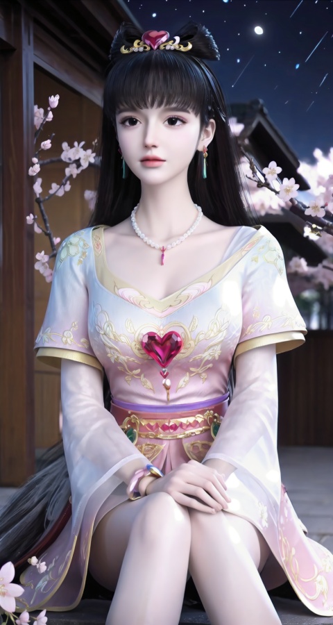 ,1girl, dress, solo, white hair, jewelry, earrings, detached sleeves, (1girl, pov, best quality, masterpiece, ), (((, night, cherry blossoms, ))), ultra realistic 8k cg, flawless, clean, masterpiece, professional artwork, famous artwork, cinematic lighting, cinematic bloom, perfect face, beautiful face, fantasy, dreamlike, unreal, science fiction, luxury, jewelry, diamond, gold, pearl, gem, sapphire, ruby, emerald, intricate detail, delicate pattern, charming, alluring, seductive, erotic, enchanting, hair ornament, necklace, earrings, bracelet, armlet, halo, autumn leaves, hime cut, w-sitting on the ground,2b white,ahoge