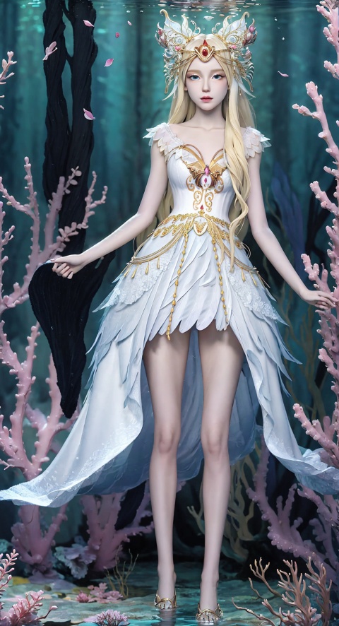  ,1girl,solo,dress,Blue dress,long hair,white hair,blue eyes,jewelry,earrings,(full body:1.5),masterpiece,(best quality),official art,extremely detailed cg 8k wallpaper,((crystalstexture skin)),(extremely delicate and beautiful),highly detailed,petals,petals_on_liquid,cherry_blossoms,hair_ornament,flower,rose_petals,day,looking_at_viewer,(((underwater))),
