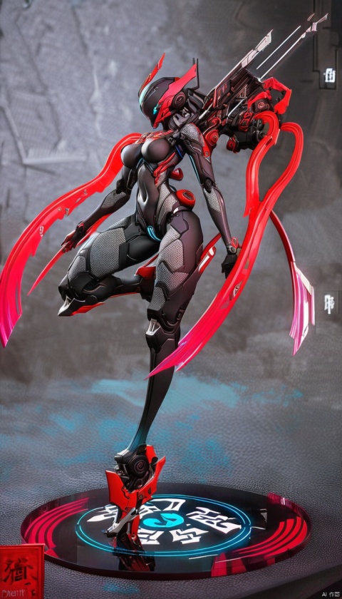  ,bailing_robot,A metal robot with delicate mechanical patterns,gradient,Partial texture of a metal robot,monochrome,solo,weapon,greyscale,Matte Metal,wire,((Dark)),epic,8k,fantasy,ultra 1girl, perky breasts, (surrounded by rotating transparent red scrolls, floating transparent red Chinese characters, dynamic, rotating), standing in the air, not looking at the camera, writing calligraphy, solo, blue eyes, holding, weapon, (holding weapon, neon, glowing, robot, mecha), cyberpunk, open_hand, v-fin, movie lighting, strong contrast, high level of detail, best quality, masterpiece, female venom, perfect body, slender figure, bailing_glitch_effect, figure