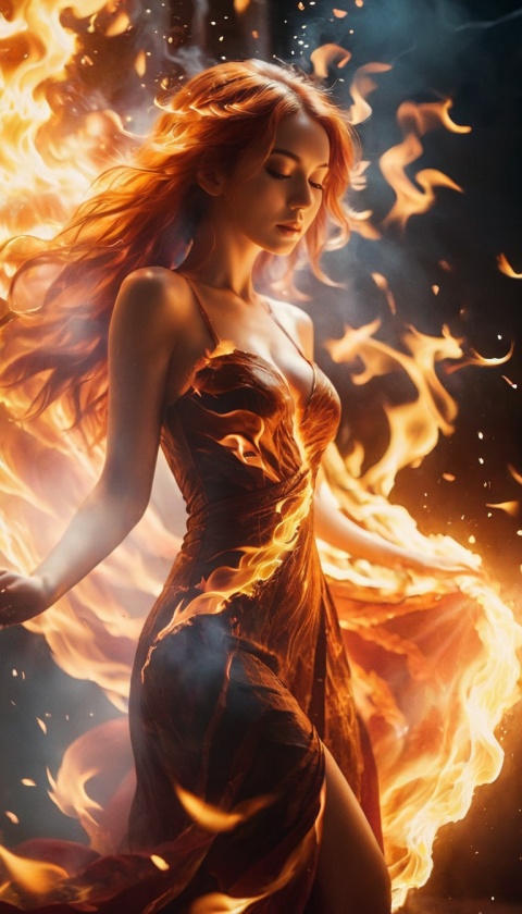 bailing_light element, fire element,(fire element:1.1),composed of fire elements,(1girl:1.2),,burning,(a girl wrapped in flames soaring flames radiating sparks),the burning hand,fire,flame print,flame skin,fiery hair,smoke,cloud,cleavage,big breasts,
grainy,photograph fprompt),50mm . cinematic 4k epicdetailed 4k epic detailed photograph shot on kodakdetailed cinematic hbo dark moody,35mm photo,grainy,vignette,vintage,Kodachrome,highly detailed,