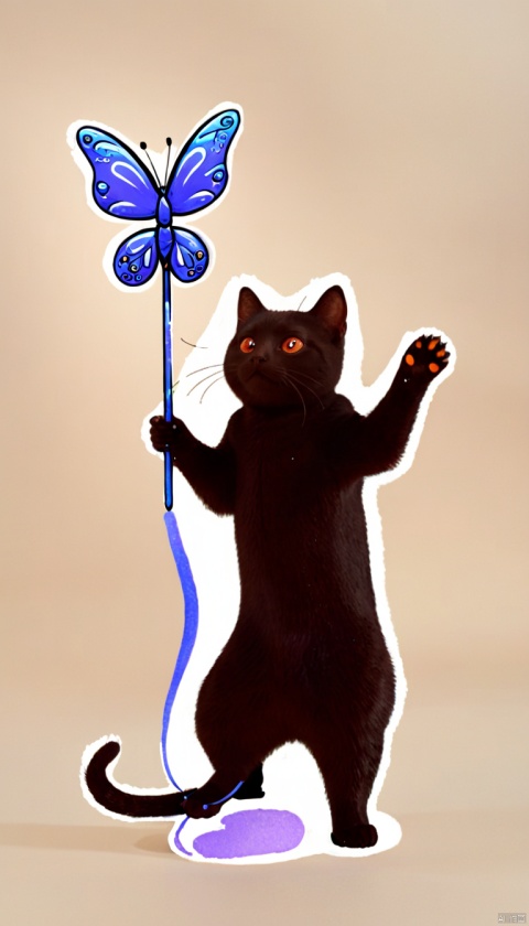 Animated Spliced Reality,
cat,ink,cartoon,no humans,white background,staff,holding,simple background,animal focus,holding staff,butterfly,bug,solo,full body,looking at viewer,