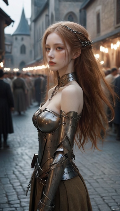 1 beautiful young woman,
paladin,armor,rusty,
dark room,fantasy setting,Caucasian woman,in the middle of a crowded medieval town square,long messy hair,slender body,(hands tied behind:1.2),sad face,looking away,leashed,chained,dirty skin,(topless:1.2),commoners clothes,(rags),(bruises, bite marks, dulled colors, whip marks, scars),
masterpiece,best quality,photorealistic,realistic,intricate,8k,(sharp focus:1.2),detailed skin texture,(blush:0.5),(goosebumps:0.5),subsurface scattering,
rim light,
shadow,
dramatic lighting,
reflective,
church,
( 8k, art by Harry Clarke, Hayv Kahraman ),,bailing_metal,