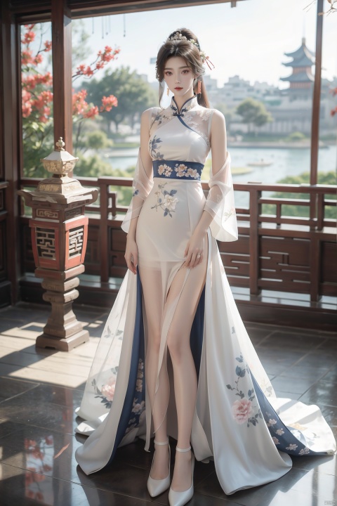  masterpiece, The best quality, 1girl, luxurious wedding dress, dreamy scene, white background, front viewer, looking at viewer, Flowers, romantic, Bride, Translucent white turban, UHD, 16k, , sparkling dress, yunbin, full_body, white stockings, wangyushan, Liu Yifei, chinese dress,white dress,
chinese clothes,dress,white dress,floral print,china dress,blue dress,hanfu,long sleeves,print dress,robe,skirt,sleeveless dress,widesleeves,yellow_footwear,high_heels,handbag