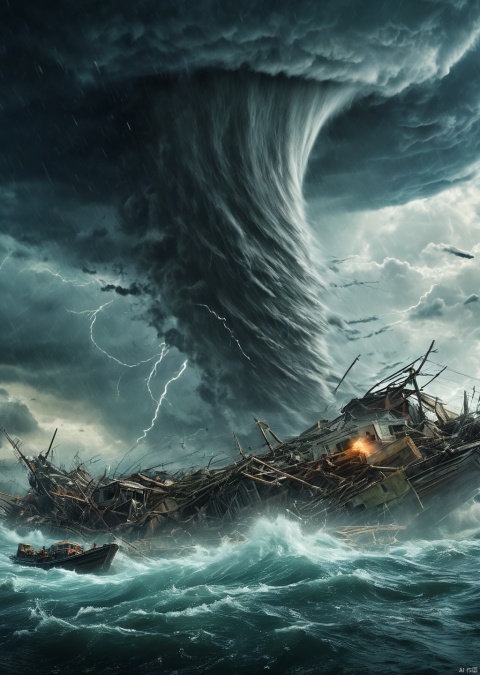  Masterpiece, the best quality, amazing details, realistic, huge tornado, storm, (women floating in the sky),