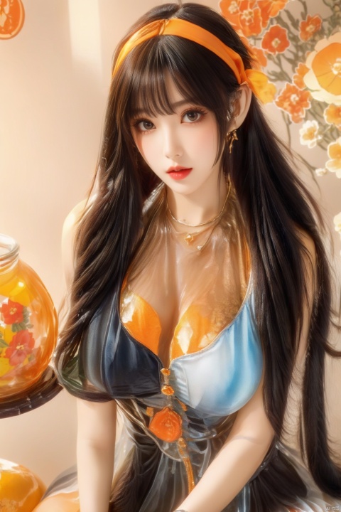  orange theme ,(flowers background:1.45),(transparent background:1.3)(an extremely delicate and beautiful girl inside of glass jar:1.2), (glass jar:1.35),(solo:1.2), (full body), (beautiful detailed eyes, beautiful detailed face:1.3), (sitting ), (very long silky hair, float white hair:1.15), (medium_breasts, tally and skinny:1.2), (Colorful dress:1.3), (extremely detailed lace:0.3), (insanely detailed frills:0.3),(hairband , orange hair_ornament:1.25),orange cans,water surface,full body,kneeing,(bottle filled with orange water,bottle filled with Fanta:1.25), (many fruits in jar, many Sliced_fruits in jar:1.25), (many bubbles:1.25), 1girl,police,yellow_dress,polka_dot_legwear