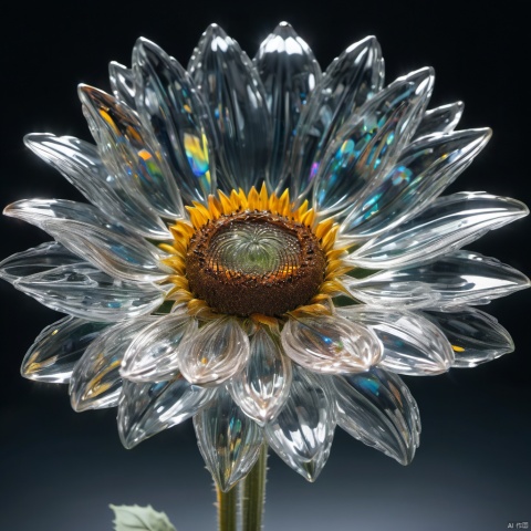  Glass sunflower, highly detailed, macro photography, crystal clear, delicate, intricate, colorful reflections, soft lighting, artstation, 4k resolution, 1girl
