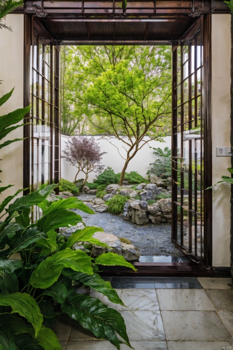  Best quality,masterpiece,ultra high res,(photorealistic:1.4),Oriental classical garden, (foreground, flowers and plants, virtual focus,) modeling pine, pond, rockery, classical architecture, reflective gloss, light through the window, warm and warm, elegant style, high-detail, realistic film photography style,