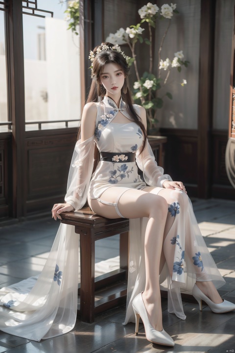  masterpiece, The best quality, 1girl, luxurious wedding dress, dreamy scene, white background, front viewer, looking at viewer, Flowers, romantic, Bride, Translucent white turban, UHD, 16k, , sparkling dress, yunbin, full_body, white stockings, wangyushan, Liu Yifei, chinese dress,white dress,
chinese clothes,dress,white dress,floral print,china dress,blue dress,hanfu,long sleeves,print dress,robe,skirt,sleeveless dress,widesleeves,yellow_footwear,high_heels,handbag