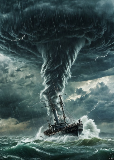 Masterpiece, the best quality, amazing details, realistic, huge tornado, storm, (women floating in the sky),